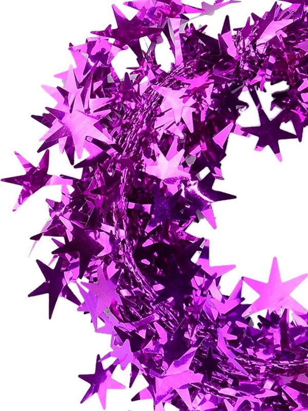 Shiny Fuchsia Hexagram Star Christmas Wired Tinsel Garland - 7.6m — image 2