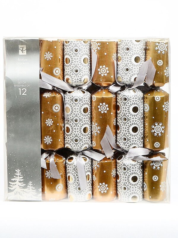 Shiny Gold & Grey With White Patterns Christmas Cracker Bon Bons - 12 x 25cm — image 2