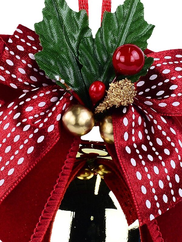 Shiny Gold & Red Bow Whimsical Statement Tinkling Jingle Bell Bauble | 90mm — image 4