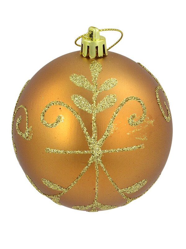 Shiny & Matt Copper Baubles With Gold Glittered Pattern - 6 x 80mm