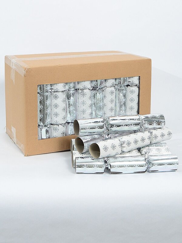 Shiny Silver & White Snowflakes & Dots Christmas Cracker Bon Bons - 50 x 26cm