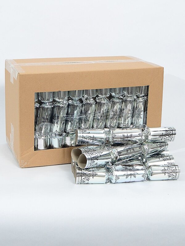 Shiny Silver With Black Finial Snowflake Christmas Cracker Bon Bons - 50 x 26cm