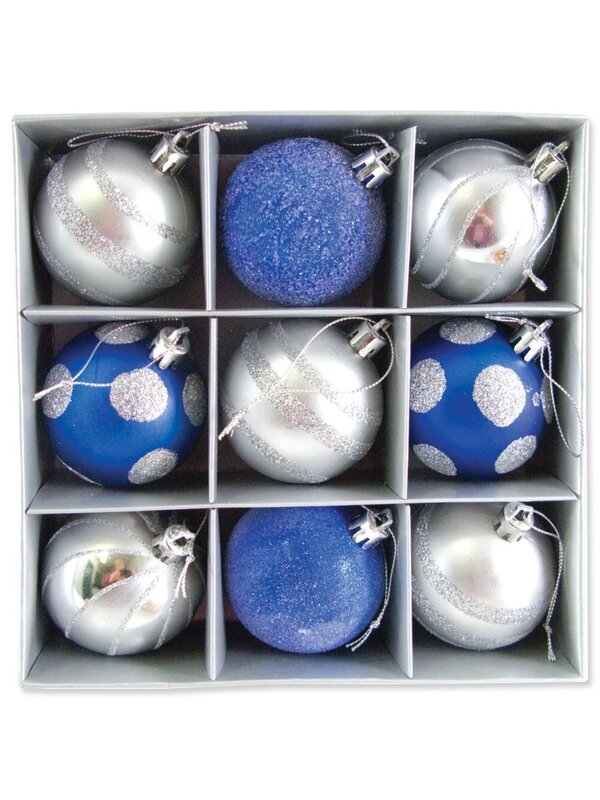 Silver & Blue Baubles With Assorted Patterns - 9 x 60mm — image 6