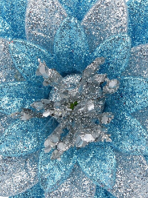 Silver & Blue Glitter Lotus Flower Whimsical Essential Ornament | 11cm — image 3