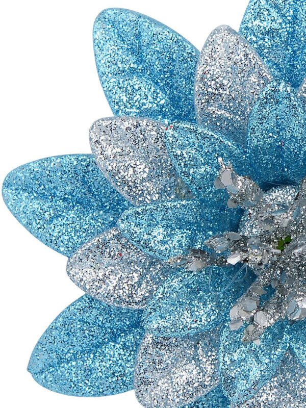 Silver & Blue Glitter Lotus Flower Whimsical Essential Ornament | 11cm — image 2