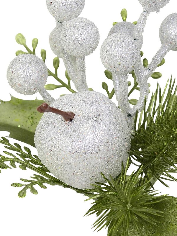 Silver Glitter Apple & Berry Pick With Apple Green Leaves - 20cm