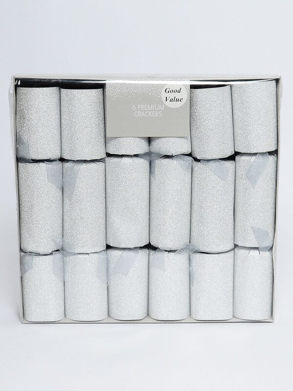 Silver Glitter Pattern Design Christmas Cracker Bon Bons - 6 x 34cm