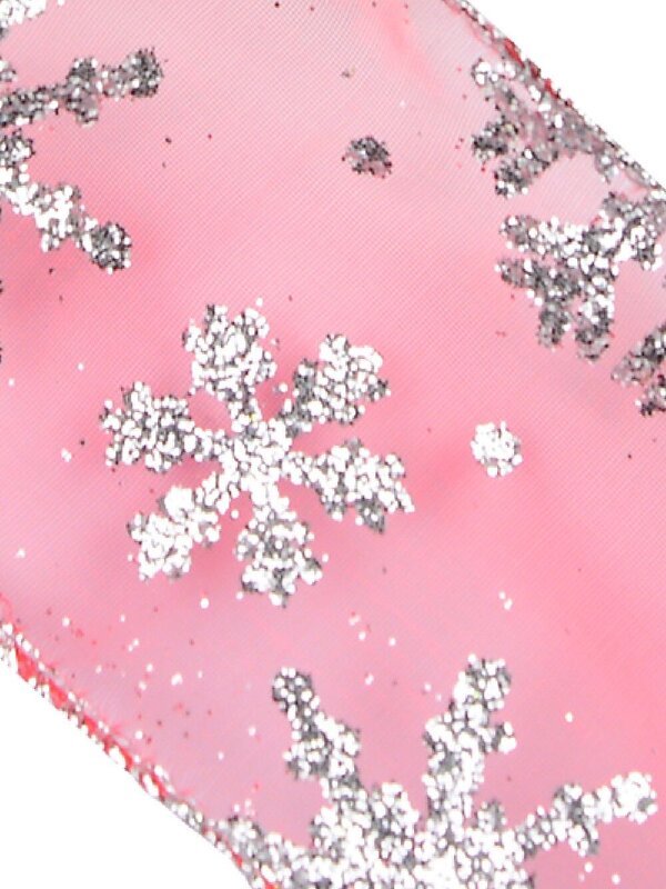 Silver Glitter Snowflake Pattern & Edge Sheer Red Christmas Ribbon - 3m