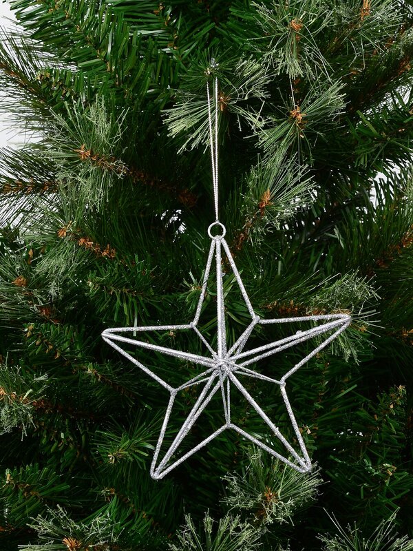 Silver Glittered 3D Wire Framed Star Christmas Tree Hanging Decoration - 16cm — image 3