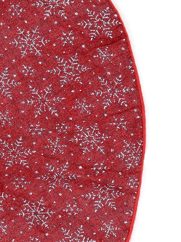 Silver Glittered Snowflake Pattern Red Hessian Christmas Tree Skirt - 88cm