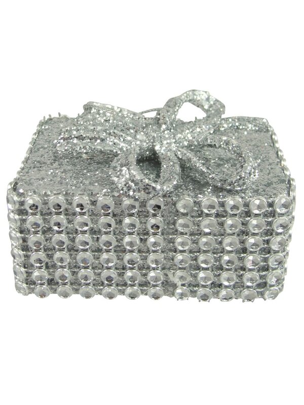 Silver Jewel Rectangle Gift Box Hanging Ornament - 70mm