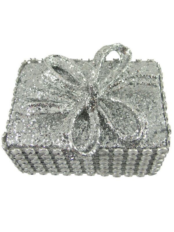 Silver Jewel Rectangle Gift Box Hanging Ornament - 70mm