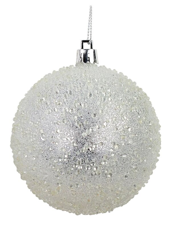 Silver Matte Baubles with Snowflake Print & Silver Bauble with Clear Encrusted Design 4 x 80mm