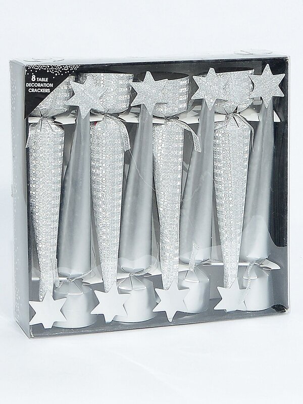 Silver Matte & Shiny Circle Pattern Christmas Tree Cracker Bon Bons - 8 x 26cm