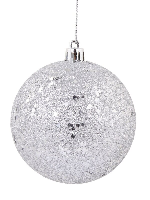 Silver Metallic Sequins & Glitter Coated Baubles - 4 x 80mm — image 2