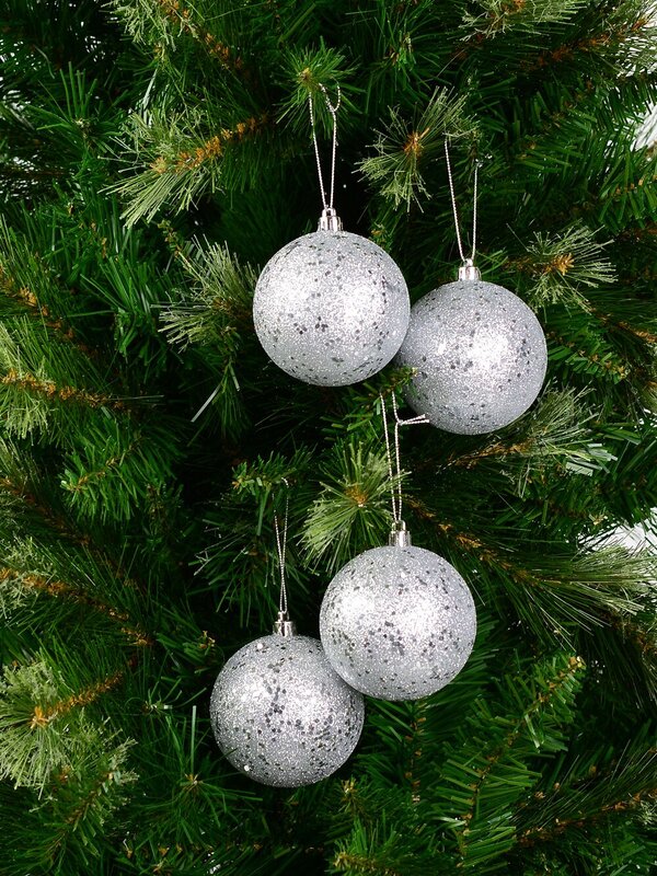 Silver Metallic Sequins & Glitter Coated Baubles - 4 x 80mm — image 3