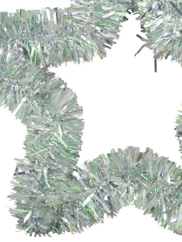 Silver Metallic Tinsel Star Hanging Decoration - 48cm