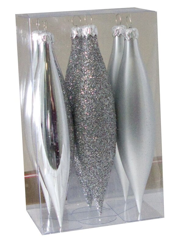 Silver Pine Cone Baubles - 6 x 14cm
