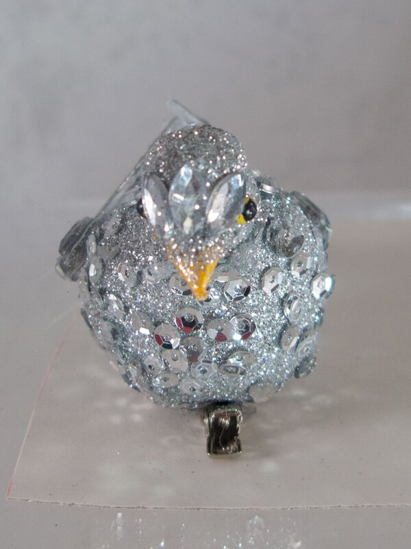 Silver Sequin Glitter Birds - 2 x 14cm