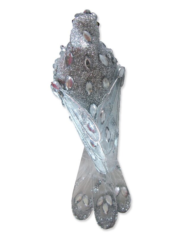 Silver Sequin Glitter Birds - 2 x 14cm