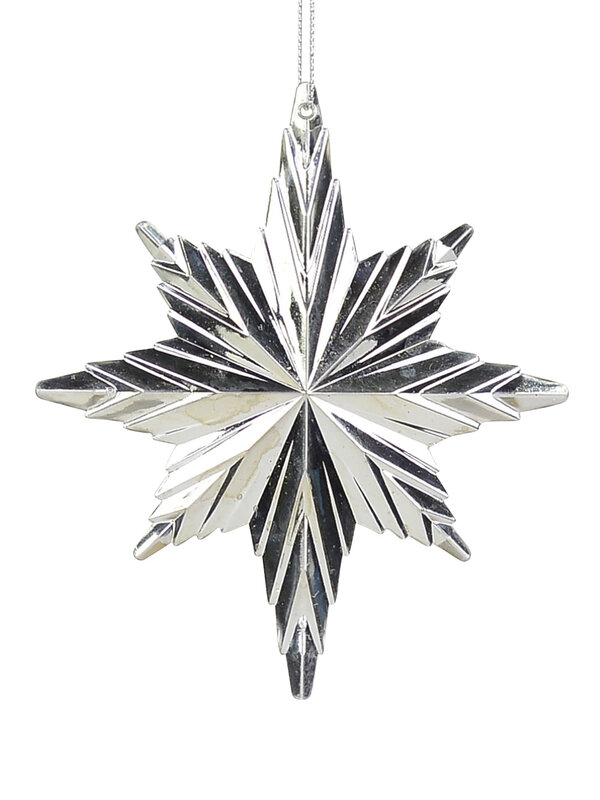 Silver Snowflake Look Star Hanging Ornament - 12cm