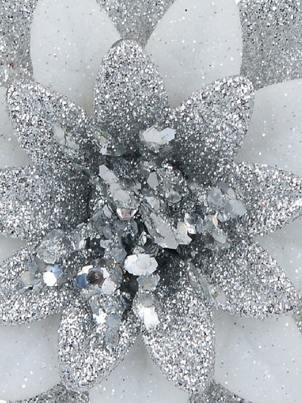 Silver & White Glittered Lotus Flower Christmas Tree Hanging Decoration - 11cm — image 3