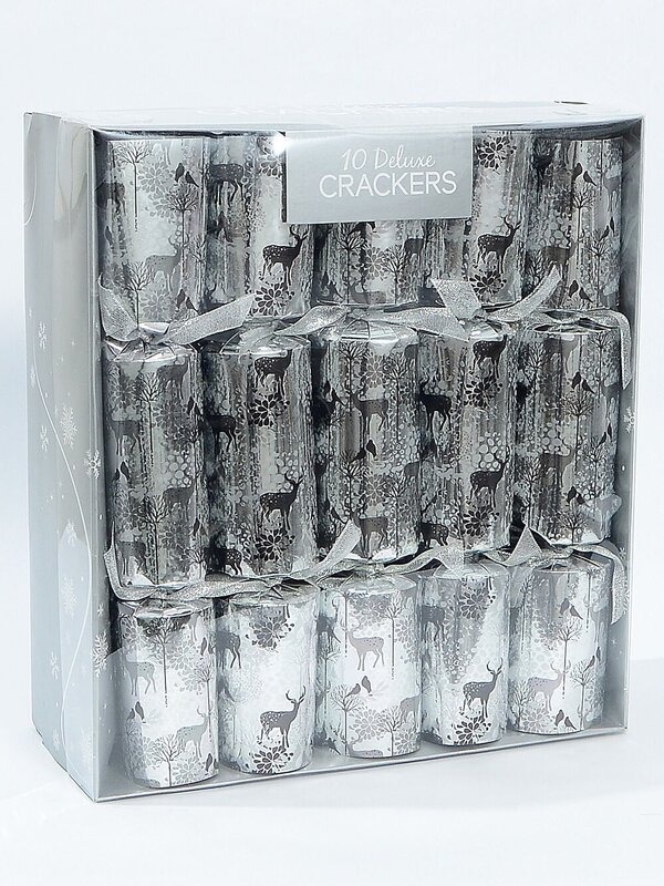 Silver With Black Deer In Forest Scene Christmas Cracker Bon Bons - 10 x 36cm