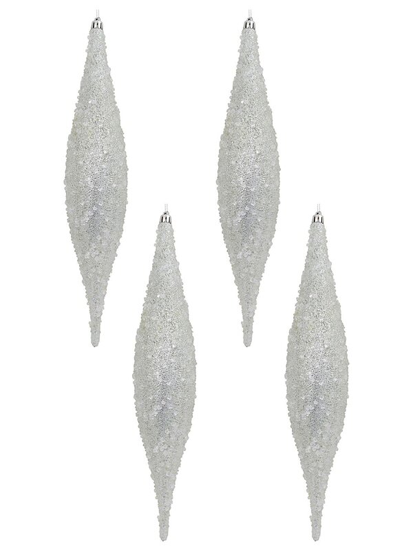 Silver With Frost Look Christmas Oval Finials - 4 x 33cm — image 2