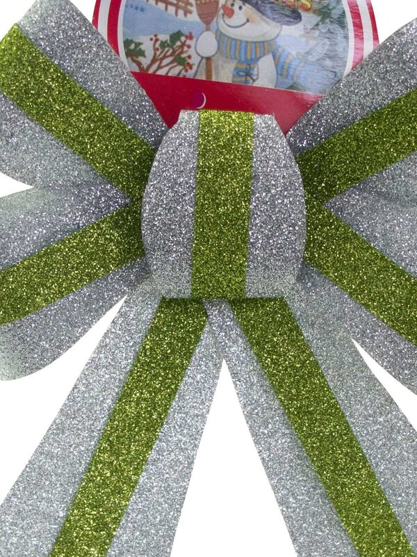 Silver With Lime Stripe PVC Bow Decoration - 22cm