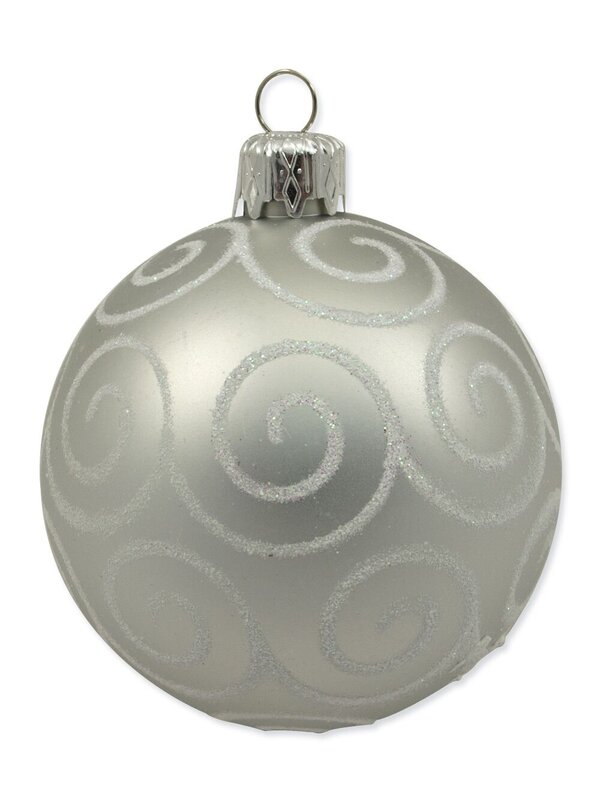 Silver With Swirls Christmas Baubles - 4 x 75mm