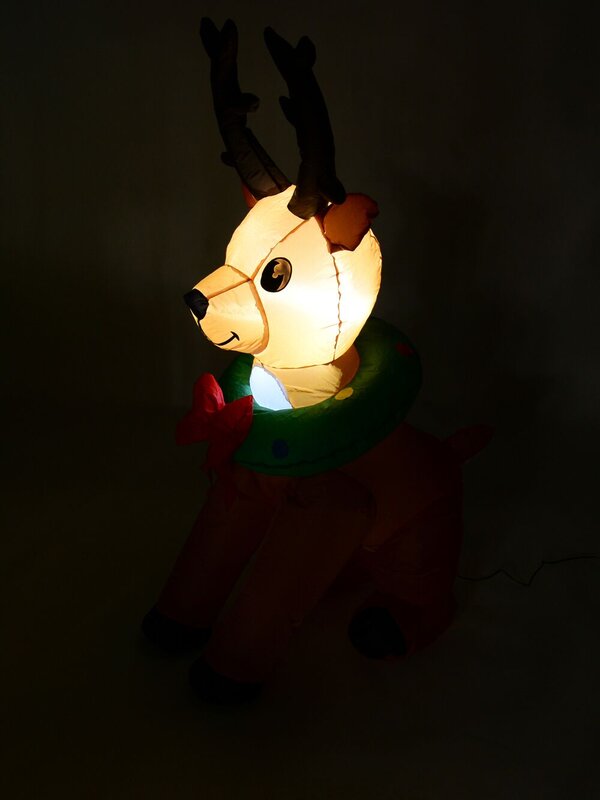 Sitting Buck Deer With Wreath Around His Neck Illuminated Inflatable - 1.2m