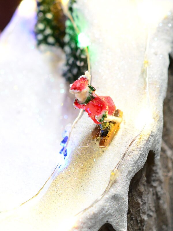 Ski Mountain Village Scene with LED Lights & Moving Figures - 30cm