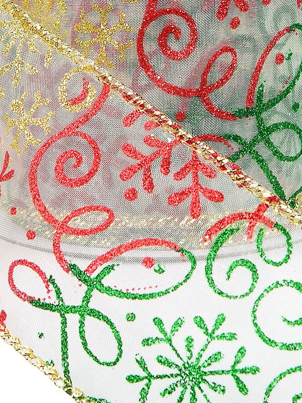 Snowflakes & Swirl Patterns On Sheer Wide Cut Ribbon | 3m x 63mm