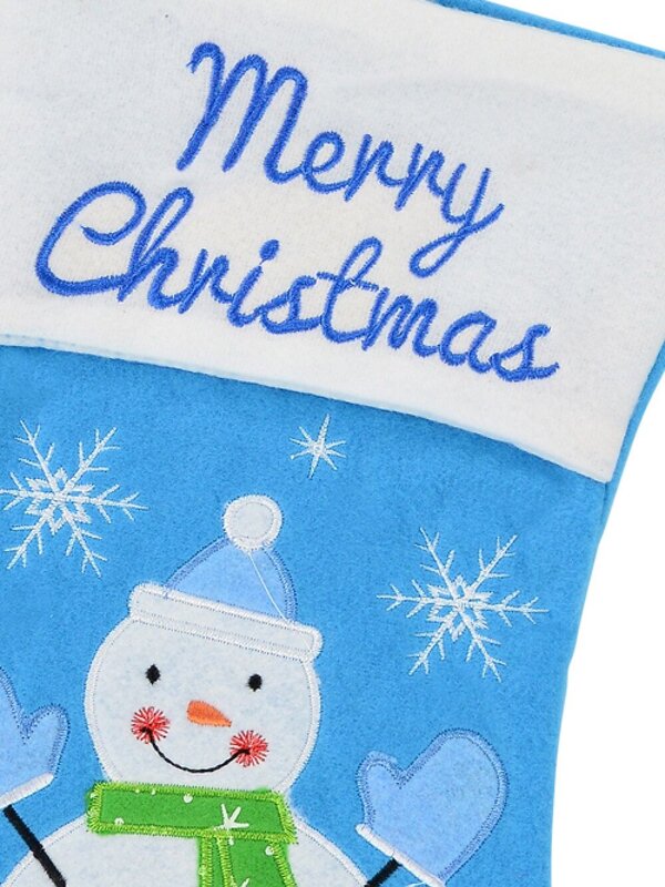 Snowman On Blue Fleece With Merry Christmas Christmas Stocking - 40cm — image 2