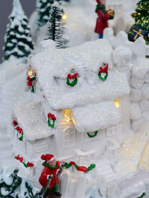 Snowy Mountain Christmas Town Scene With Lights & Moving Figures - 30cm — image 6