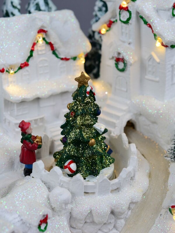 Snowy Mountain Christmas Town Scene With Lights & Moving Figures - 30cm — image 4