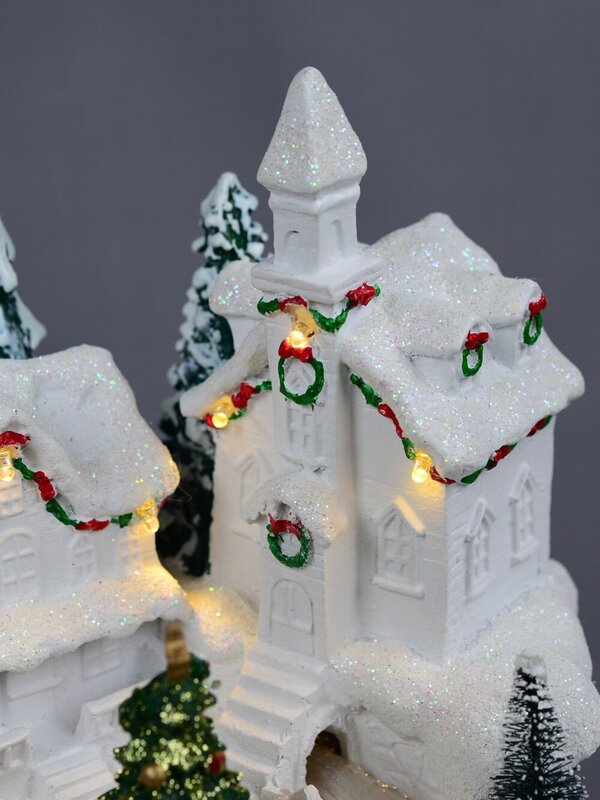 Snowy Mountain Christmas Town Scene With Lights & Moving Figures - 30cm — image 7