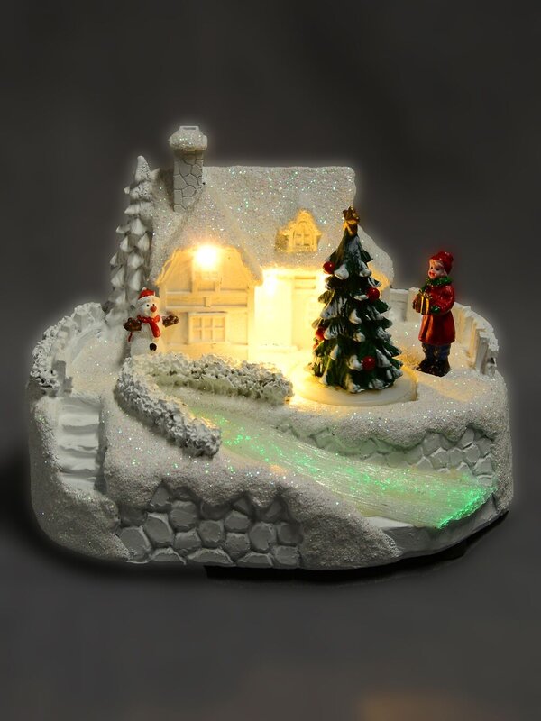 Snowy Winter Home With River Scene With LED Lights & Animated Tree - 13cm — image 3