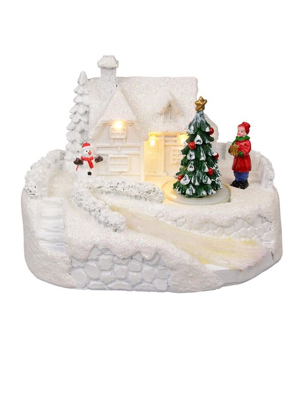Snowy Winter Home With River Scene With LED Lights & Animated Tree - 13cm — image 2