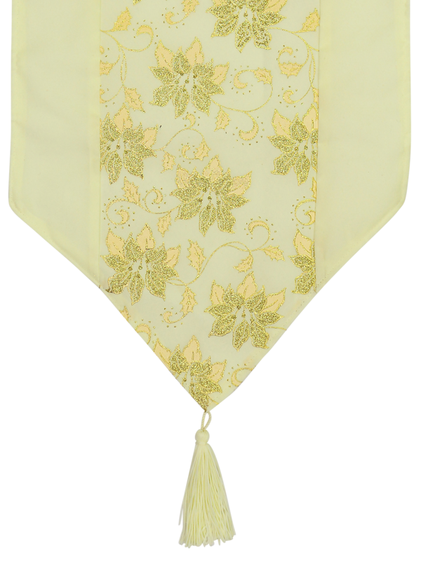 Soft Gold Table Runner With Gold Glitter Flower Design - 1.8m