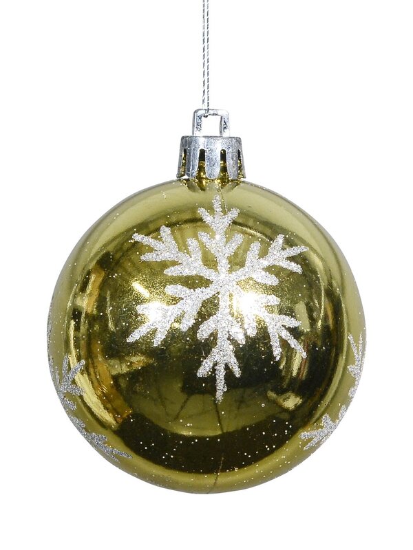 Soft Matte Gold & Metallic Ivory With Gold Snowflake Print Baubles - 12 x 60mm
