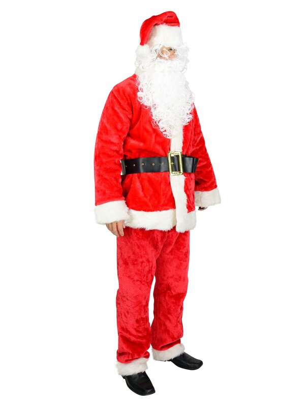 Standard 6 Piece Plush Full Santa Suit - One Size Fits Most