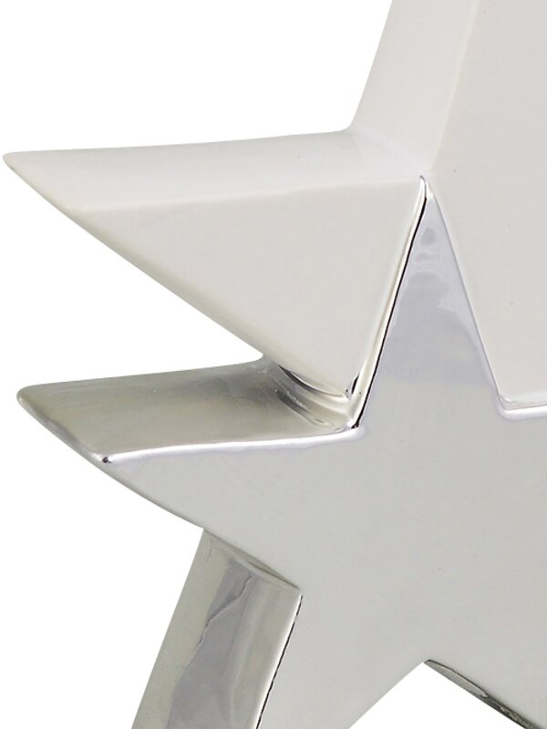 Standing Double Star In White With Silver Ceramic Christmas Ornament - 17cm — image 3