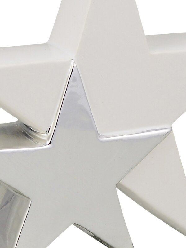 Standing Double Star In White With Silver Ceramic Christmas Ornament - 17cm — image 4