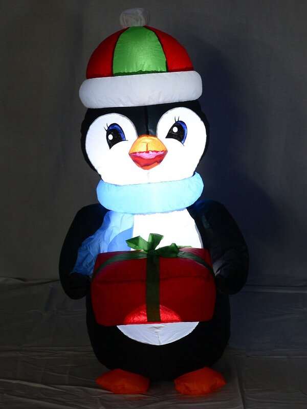 Standing Penguin With Gift Illuminated Inflatable - 1.3m