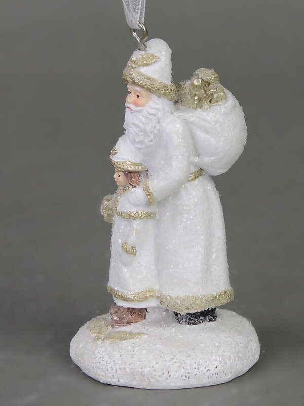 Standing Traditional Father Christmas with Child, Hanging Ornament - 70mm