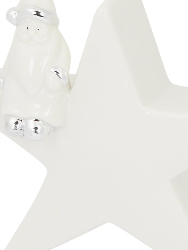 Star With Santa In White Gloss & Silver Ceramic Christmas Ornament - 16cm — image 4