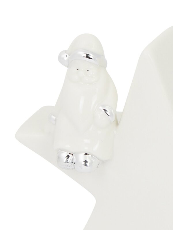 Star With Santa In White Gloss & Silver Ceramic Christmas Ornament - 16cm — image 3