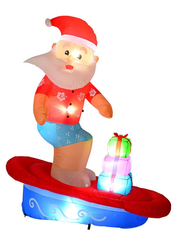 Surfs Up Santa On Surfboard Illuminated Christmas Inflatable Display - 1.8m — image 2
