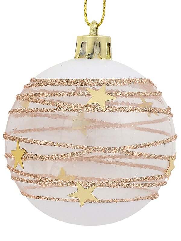 Taupe, White & Clear Baubles With Gold Stars & Glitter Lines - 6 x 60mm — image 3
